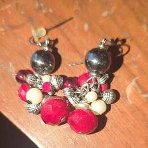 Premier Designs Red and Silver Cluster Earrings